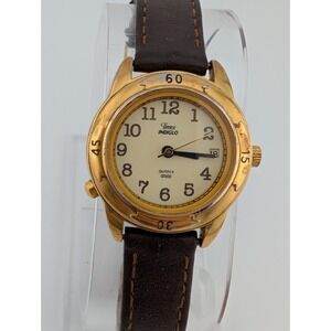 Vintage‎ Timex Indiglo Watch Women 27mm Gold Case Leather Band- New Battery